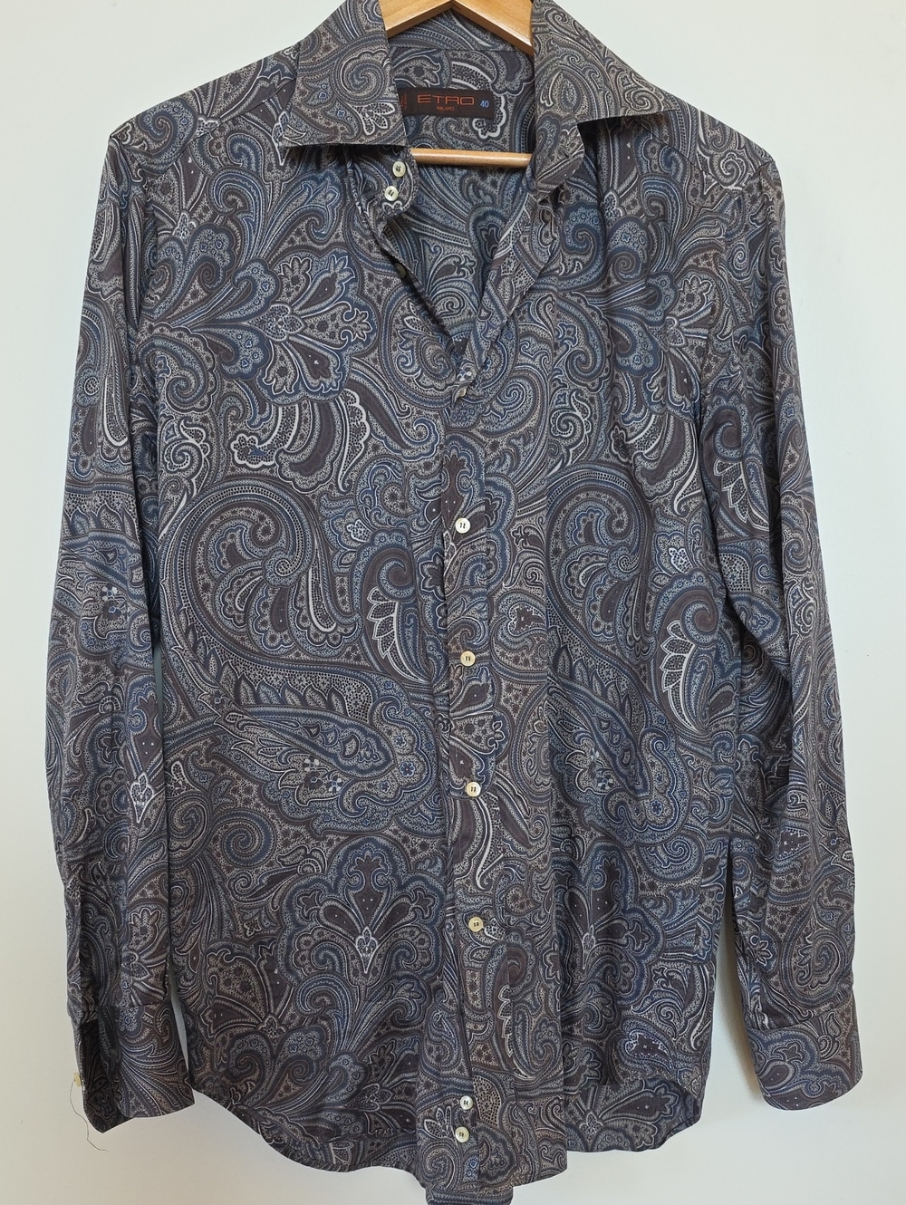 Etro Men's Paisley Button-Down Shirt in Charcoal and Blue